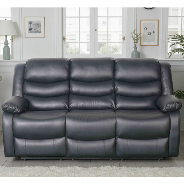 Conrad Black Bonded Leather Manual Recliner 3 Seater Sofa