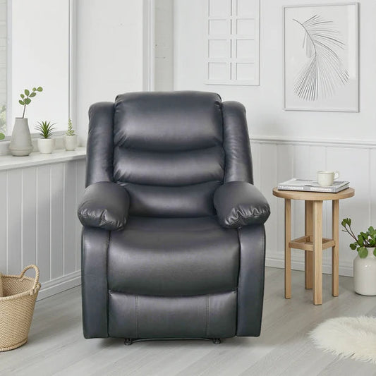 Conrad Faux Leather Manual Recliner Arm Chair In Black