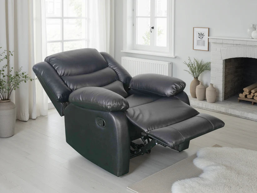 Conrad Faux Leather Manual Recliner Arm Chair In Black