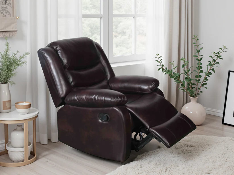 Conrad Faux Leather Manual Recliner Arm Chair In Brown