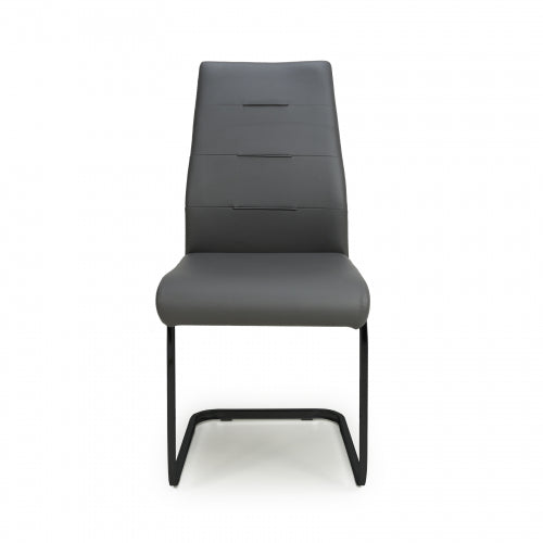 Cordoba Dark Grey Leather Effect Dining Chairs With Black Legs (Pack of 4)