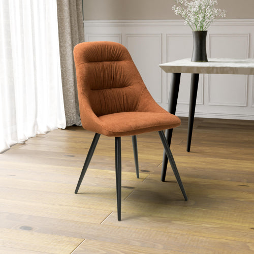Corinth Burnt Orange Linen Effect Fabric Dining Chairs In Pair
