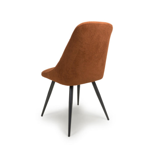Corinth Burnt Orange Linen Effect Fabric Dining Chairs In Pair