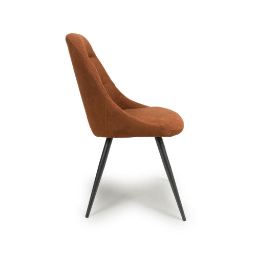 Corinth Burnt Orange Linen Effect Fabric Dining Chairs In Pair