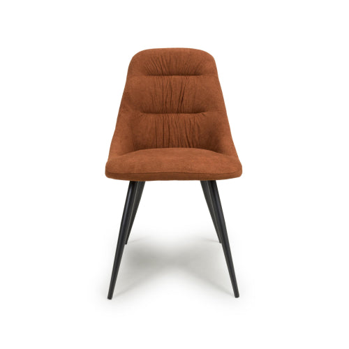 Corinth Burnt Orange Linen Effect Fabric Dining Chairs In Pair