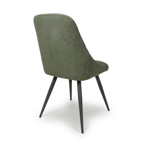 Corinth Green Linen Effect Fabric Dining Chairs In Pair