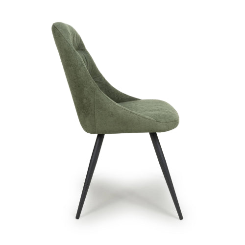 Corinth Green Linen Effect Fabric Dining Chairs In Pair