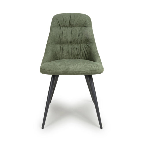 Corinth Green Linen Effect Fabric Dining Chairs In Pair