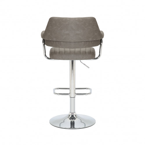 Cortez Charcoal Leather Effect Bar Stools With Chrome Base In Pair