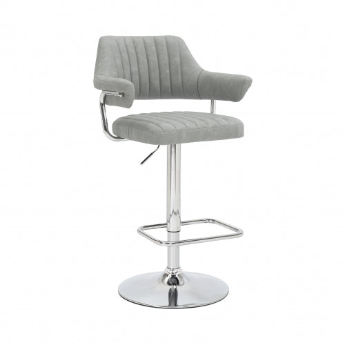 Cortez Light Grey Leather Effect Bar Stools With Chrome Base In Pair