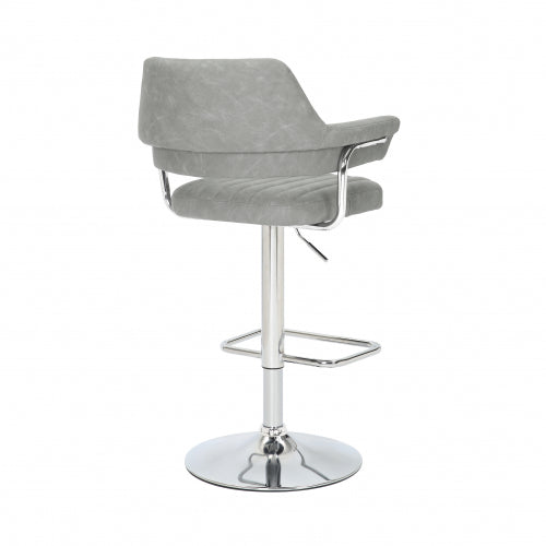 Cortez Light Grey Leather Effect Bar Stools With Chrome Base In Pair