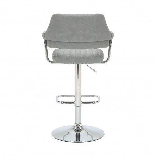 Cortez Light Grey Leather Effect Bar Stools With Chrome Base In Pair