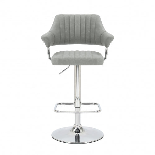 Cortez Light Grey Leather Effect Bar Stools With Chrome Base In Pair