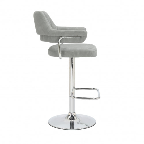 Cortez Light Grey Leather Effect Bar Stools With Chrome Base In Pair