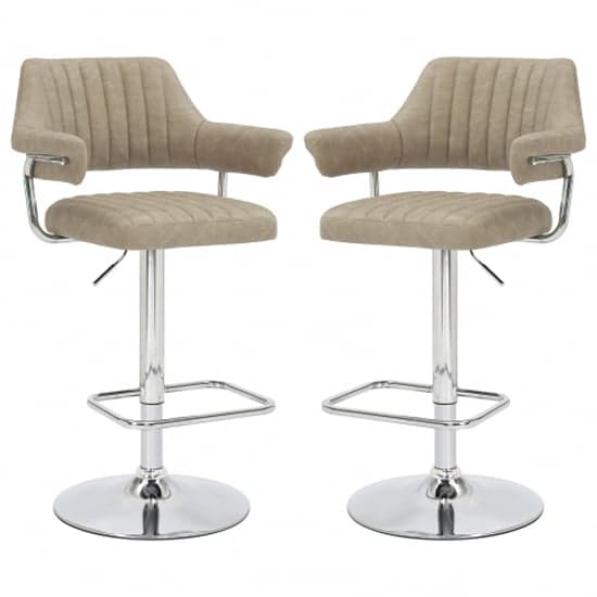 Cortez Mink Leather Effect Bar Stools With Chrome Base In Pair