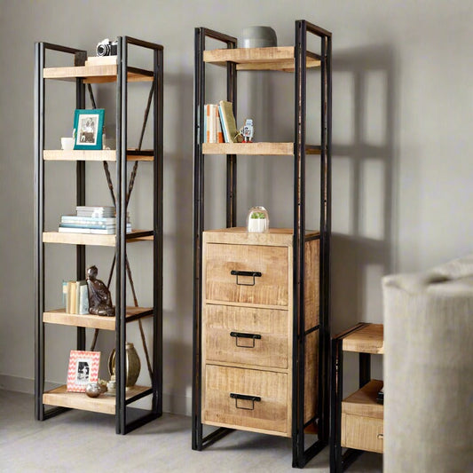 Cosmo Industrial Slim Open Bookcase