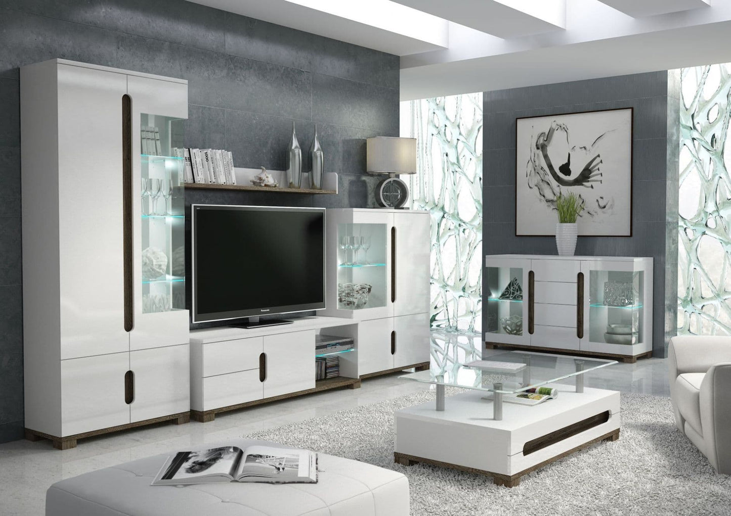 Costa TV Stand In White Gloss Front and Dark Oak Effect