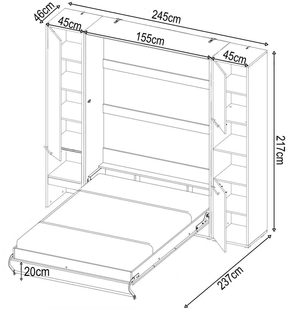 CP-01 Vertical Wooden Wall Double Bed with Storage Cabinets in Matt White 140cm