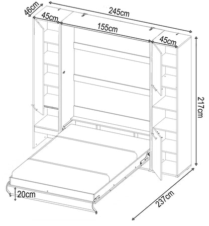 CP-01 Vertical Wooden Wall Double Bed with Storage Cabinets in Matt Grey 140cm