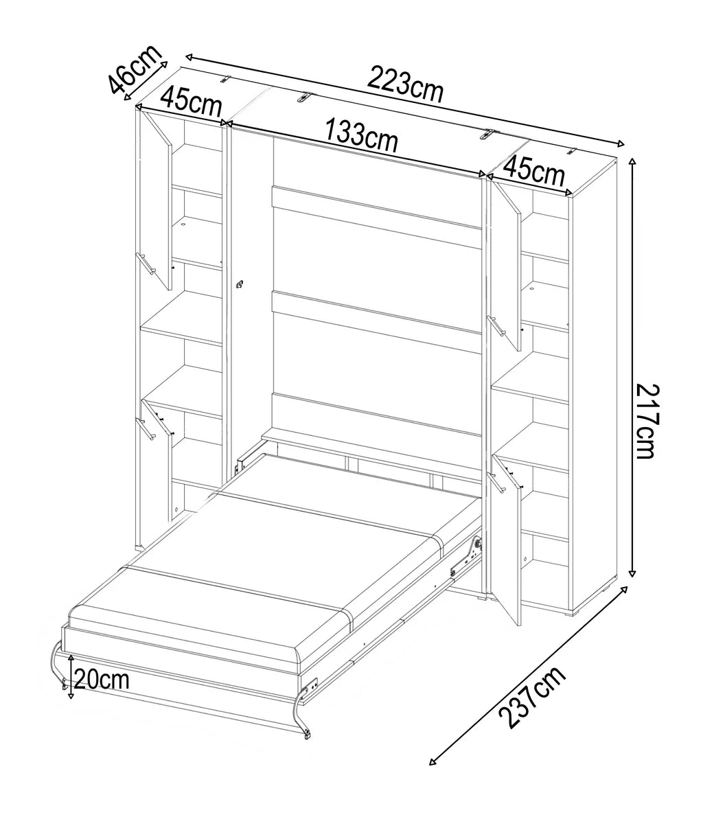 CP-02 Vertical Wooden Wall Small Double Bed with Storage Cabinet in Matt Grey 120cm