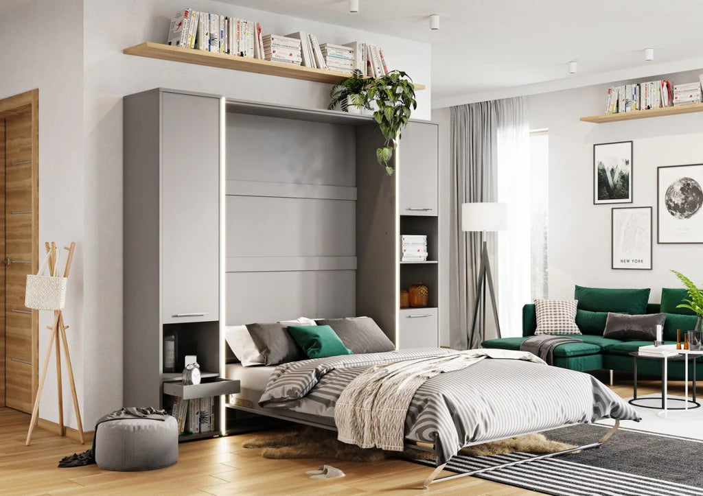 CP-03 Vertical Wooden Wall Single Bed with Storage Cabinet in Matt Grey 90cm