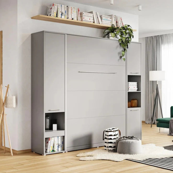 CP-03 Vertical Wooden Wall Single Bed with Storage Cabinet in Matt Grey 90cm