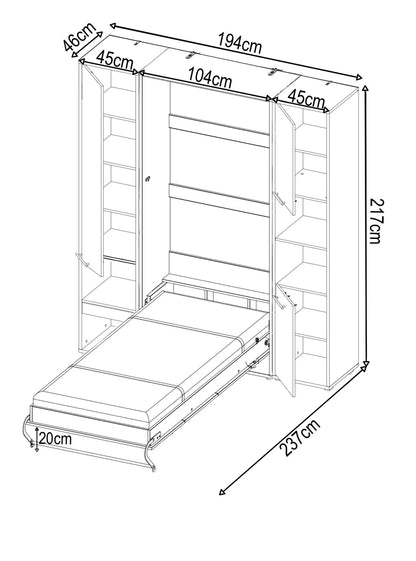 CP-03 Vertical Wooden Wall Single Bed with Storage Cabinet in Matt White 90cm