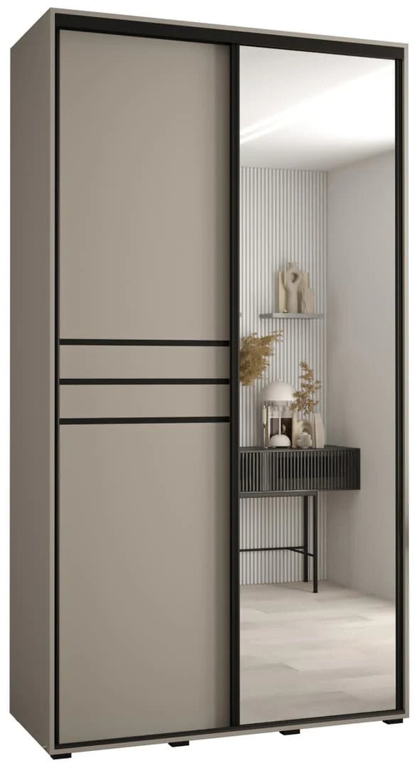 Dakota 2 Sliding Door 1 Mirrored Wooden Wardrobe in Cashmere