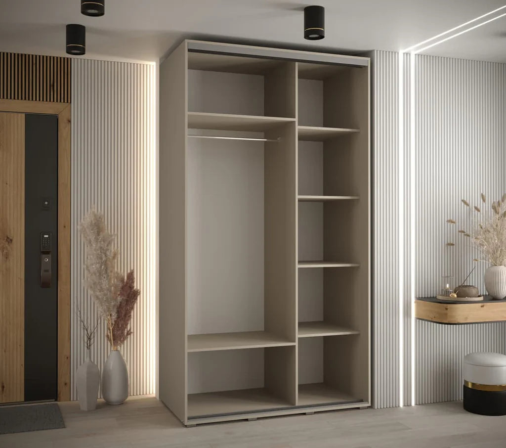 Dakota 2 Sliding Door 1 Mirrored Wooden Wardrobe in Cashmere