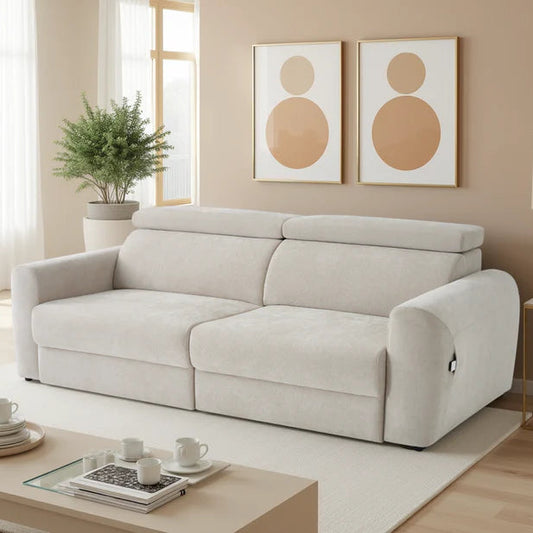 Dakota 3 Seater Electric Reclining Sofa Bed In Beige Fabric