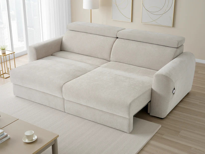 Dakota 3 Seater Electric Reclining Sofa Bed In Beige Fabric - Furniture One Shop