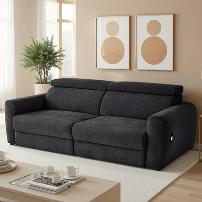 Dakota 3 Seater Electric Reclining Sofa Bed In Black Fabric
