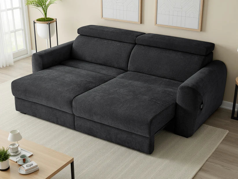Dakota 3 Seater Electric Reclining Sofa Bed In Black Fabric - Furniture One Shop