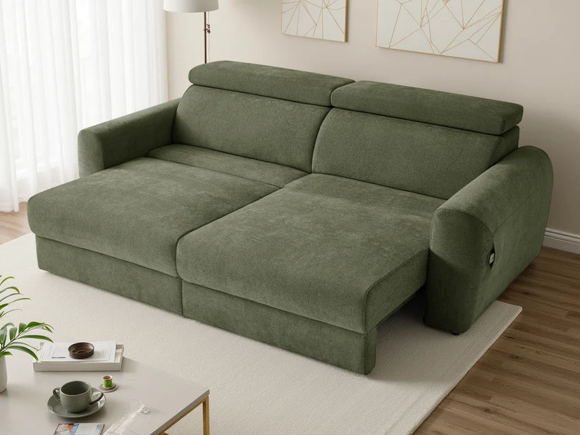 Dakota 3 Seater Electric Reclining Sofa Bed In Green Fabric - Furniture One Shop