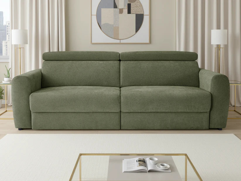 Dakota 3 Seater Electric Reclining Sofa Bed In Green Fabric - Furniture One Shop