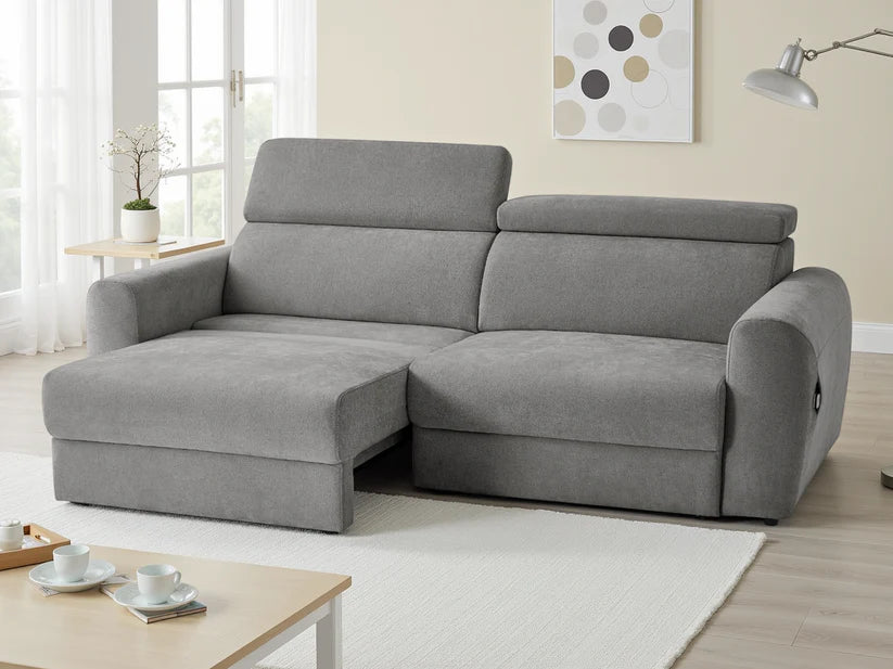 Dakota 3 Seater Electric Reclining Sofa Bed In Grey Fabric - Furniture One Shop