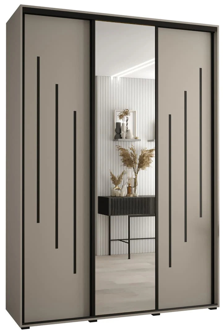 Dakota 3 Sliding Door 1 Mirrored Wooden Wardrobe in Cashmere