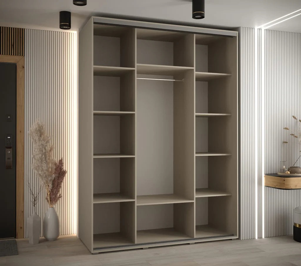 Dakota 3 Sliding Door 1 Mirrored Wooden Wardrobe in Cashmere