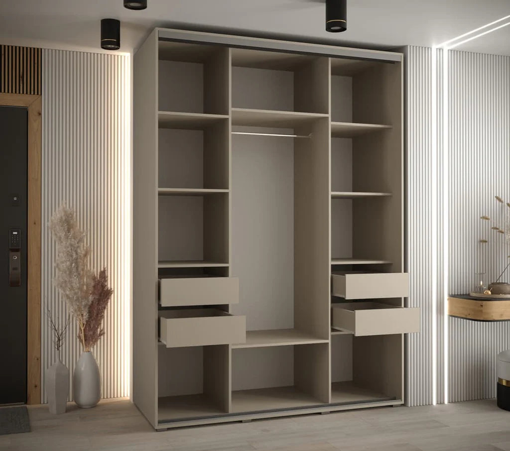 Dakota 3 Sliding Door 1 Mirrored Wooden Wardrobe in Cashmere