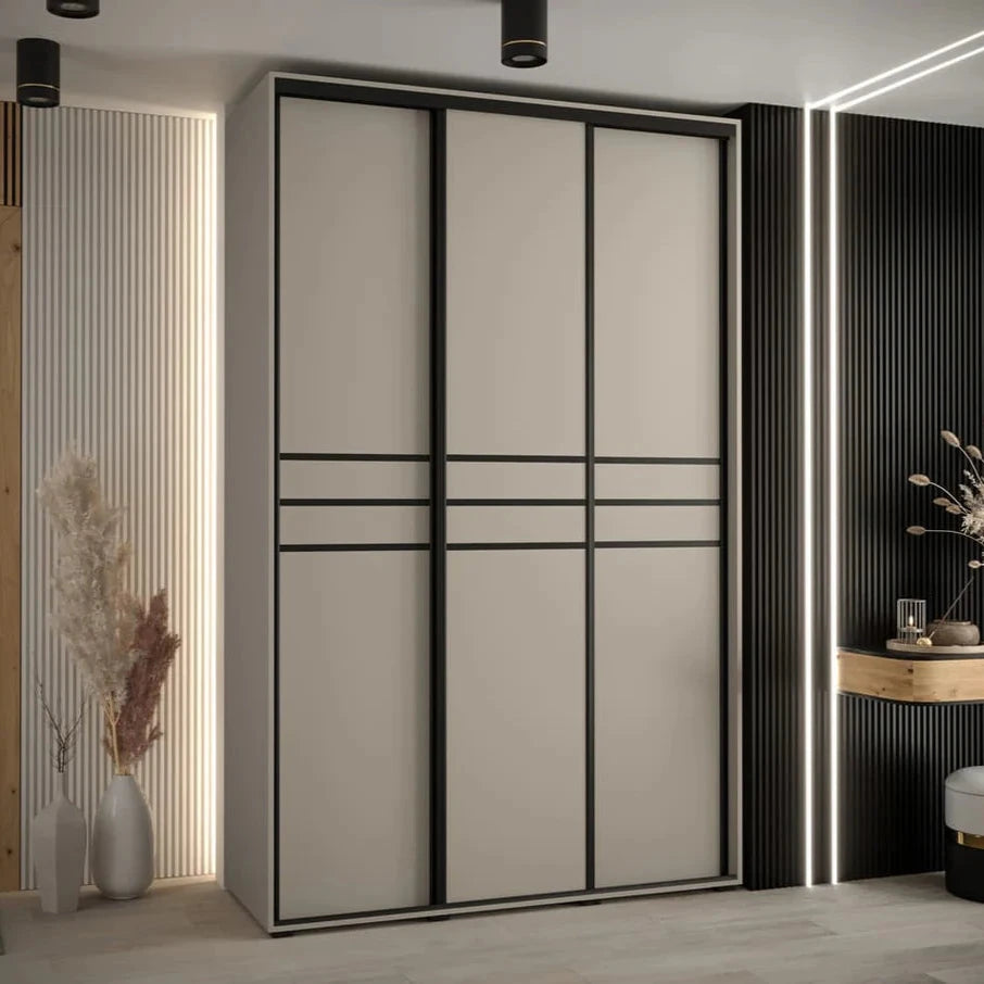 Dakota 3 Sliding Door Wooden Wardrobe in Cashmere