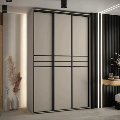 Dakota 3 Sliding Door Wooden Wardrobe in Cashmere - Furniture One Shop