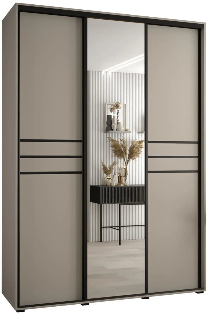 Dakota XI 3 Sliding Door 1 Mirrored Wooden Wardrobe in Cashmere