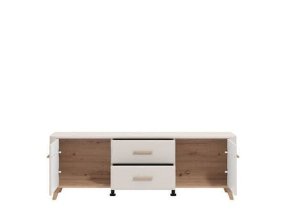 Dariqon Small TV Stand With 2 Door 2 Drawer In Cashmere And Oak Effect