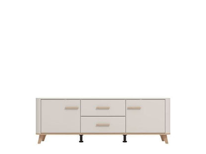 Dariqon Small TV Stand With 2 Door 2 Drawer In Cashmere And Oak Effect