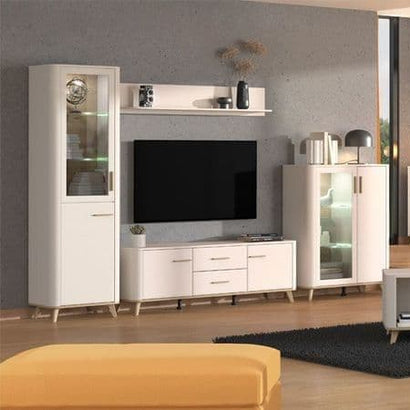 Dariqon Tall Slim 2 Door Display Cabinet In Cashmere And Oak Effect