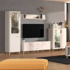 Dariqon Tall Slim 2 Door Display Cabinet In Cashmere And Oak Effect