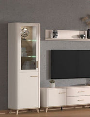 Dariqon Tall Slim 2 Door Display Cabinet In Cashmere And Oak Effect