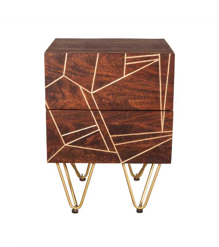 Dark Gold 2 Drawer Bedside Table