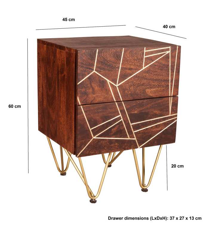 Dark Gold 2 Drawer Bedside Table