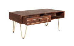 Dark Gold Rectangular Coffee Table With Drawer - Furniture One Shop
